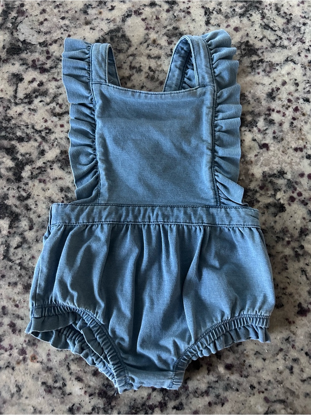 Cat & Jack Blue Ruffle Strap Denim-Effect Romper
